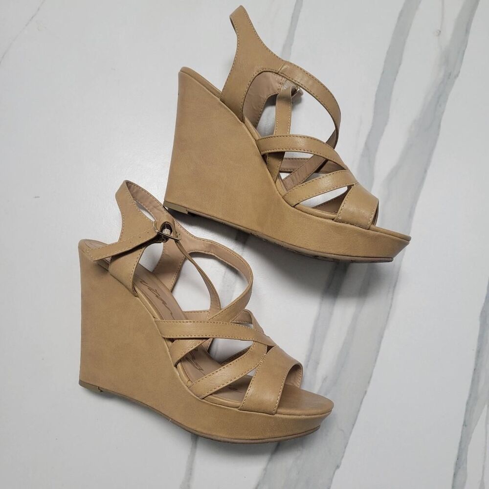 Tan Boho Platform Strappy Sandals Heels Vacation 9